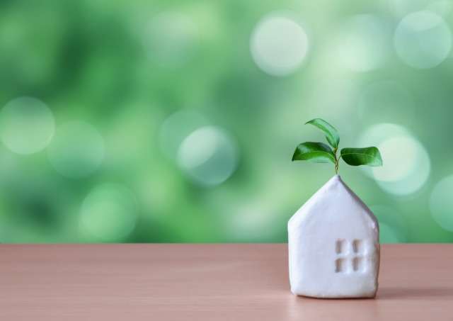 緑の中にある家の粘土細工